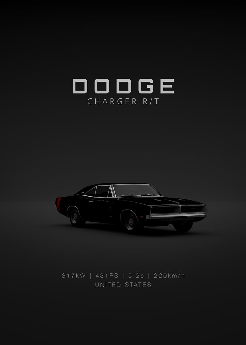 Front Dodge Charger RT 1969 - Black Specs' Poster, picture, metal