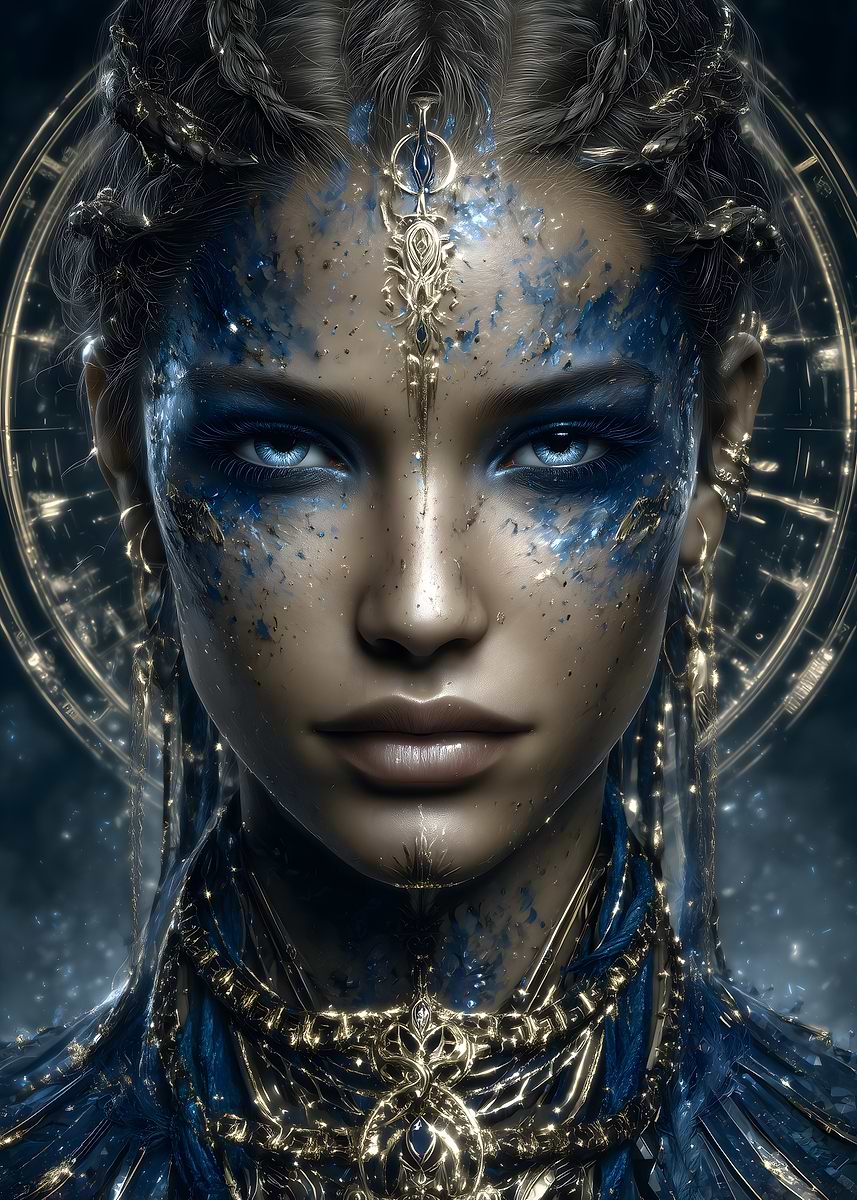 'Mystical Woman with Blue Face Paint' Poster, picture, metal print ...
