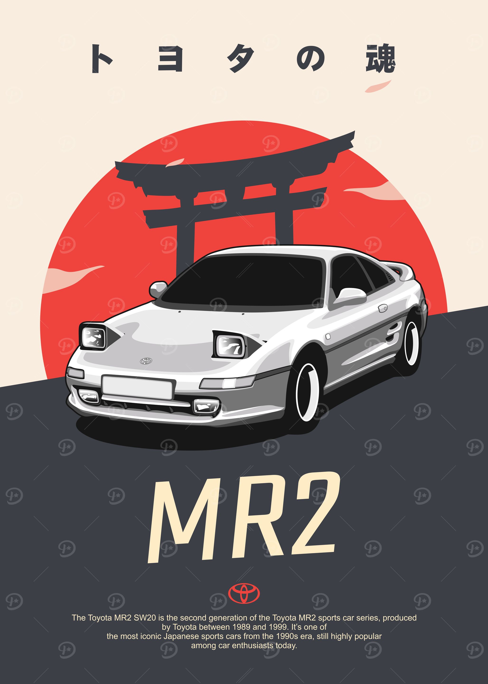 Toyota MR2 SW20' Poster, picture, metal print, paint by Muezzahero
