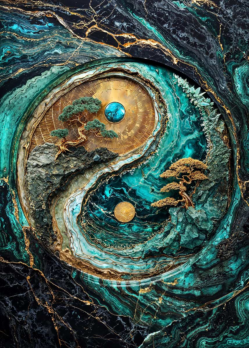 Yin Yang Harmony Kintsugi Art — from the Abstract Nature Kintsugi collection, a Pixaverse metal print