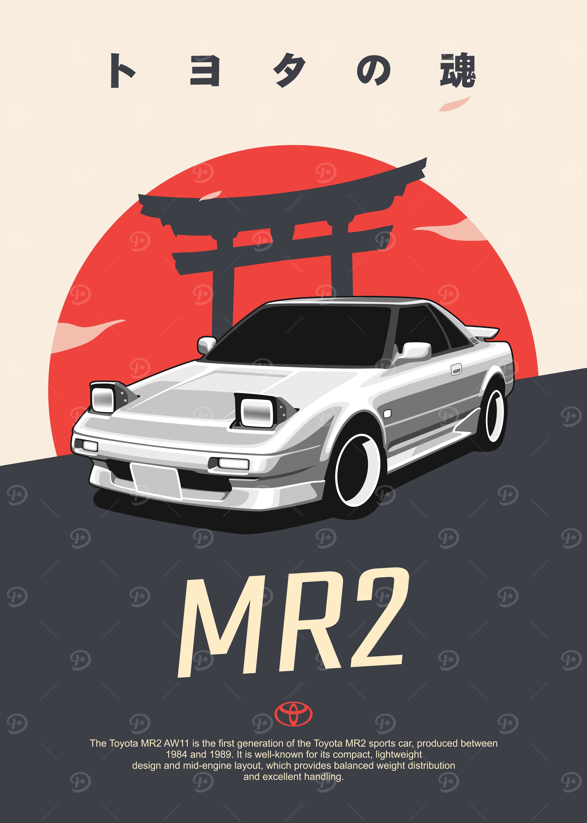 Toyota MR2 AW11' Poster, picture, metal print, paint by Muezzahero
