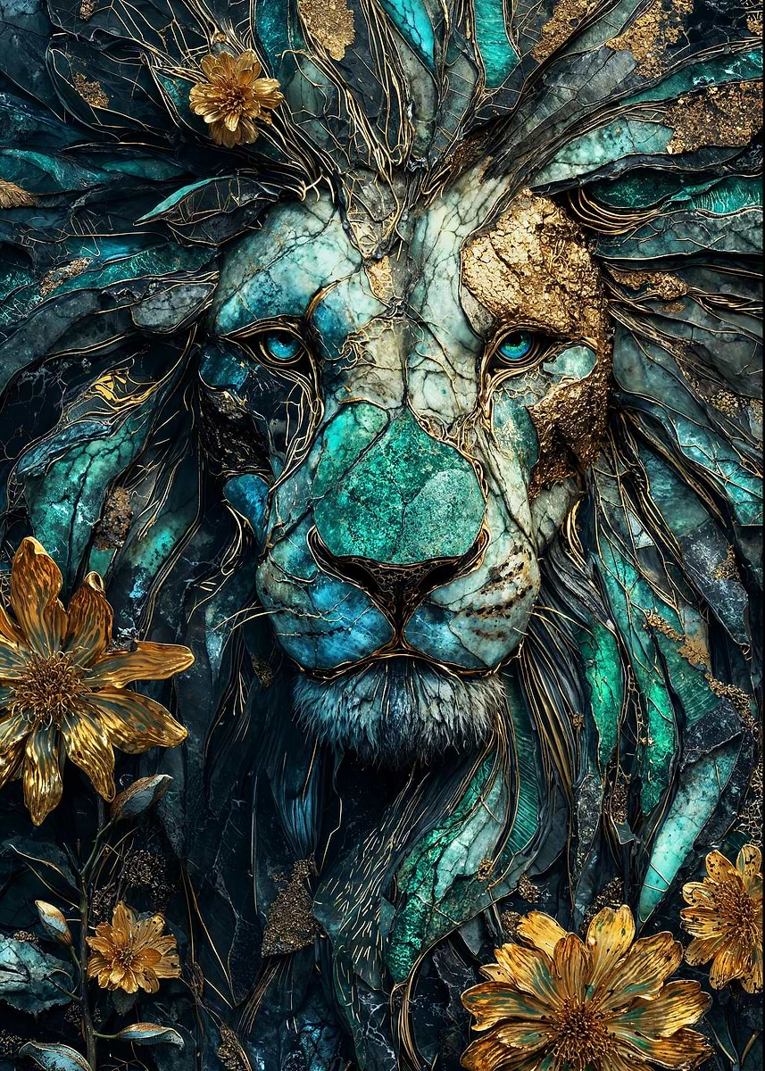 Majestic Lion Kintsugi Art — from the Abstract Nature Kintsugi collection, a Pixaverse metal print