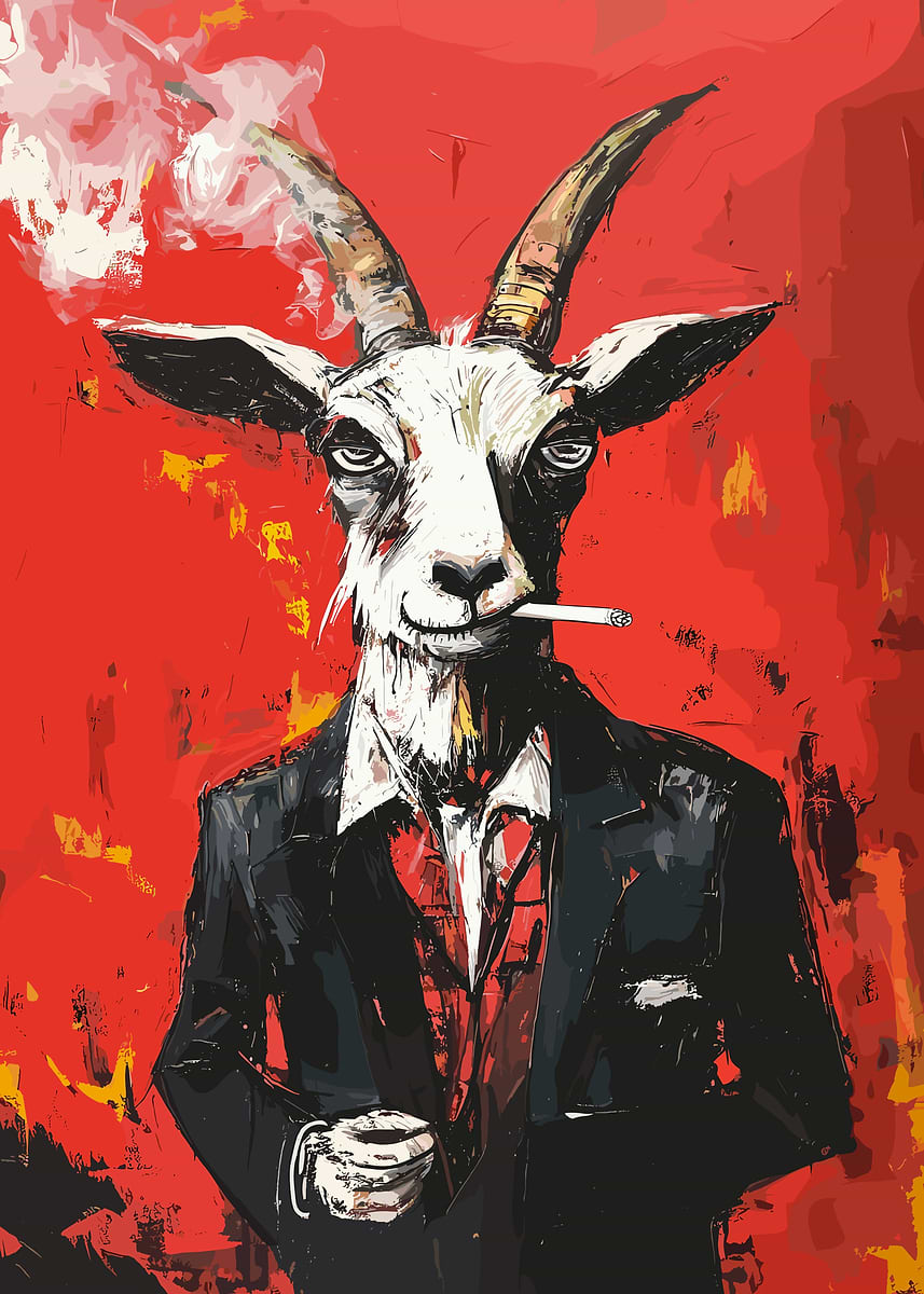 cigarette goat Smoking (1955) by Art Shay - For Sale Goat in Suit Smoking Cigarette
