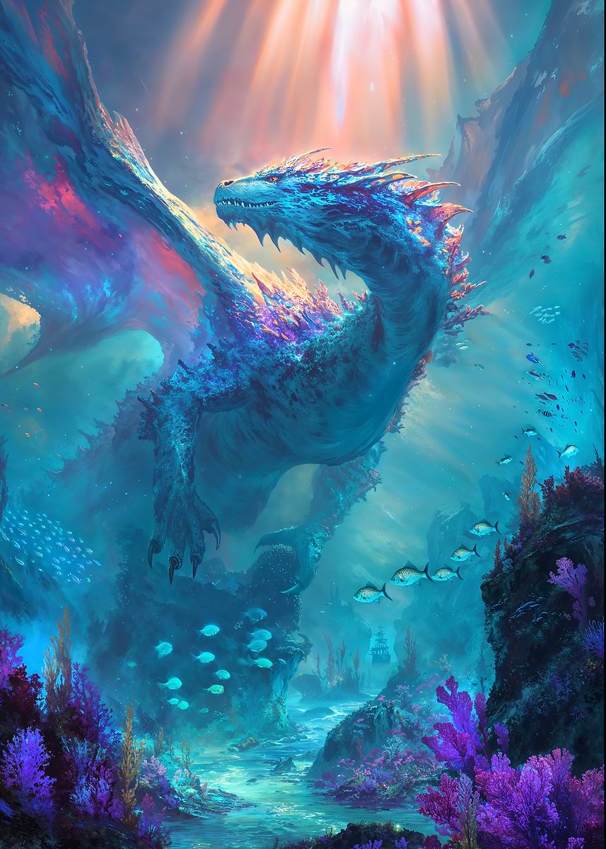 Sacred Coral Dragon — from the Dragons Lair collection, a Pixaverse metal print