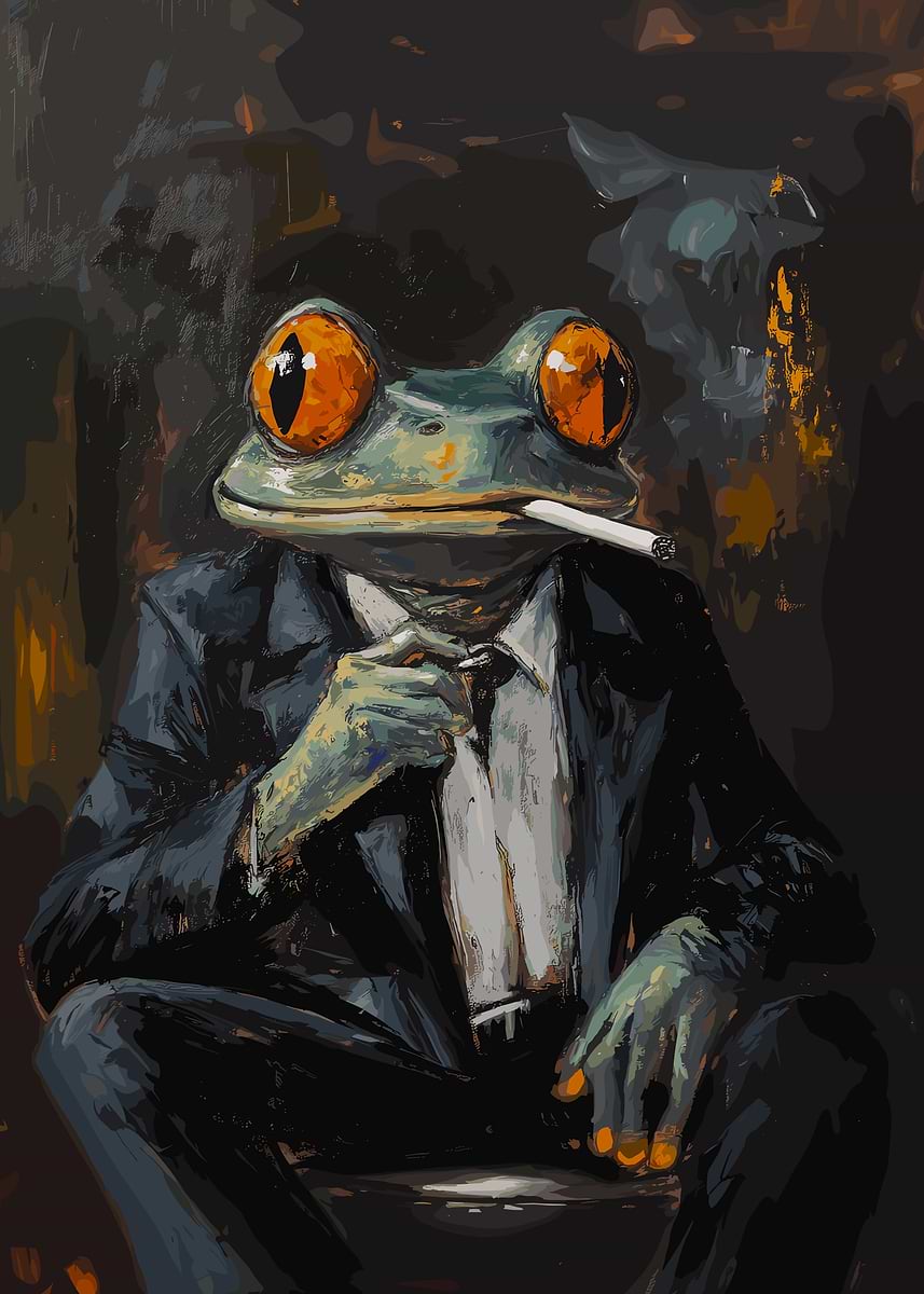 frog smoking a cigarette Frog in Suit Smoking Cigarette Painting