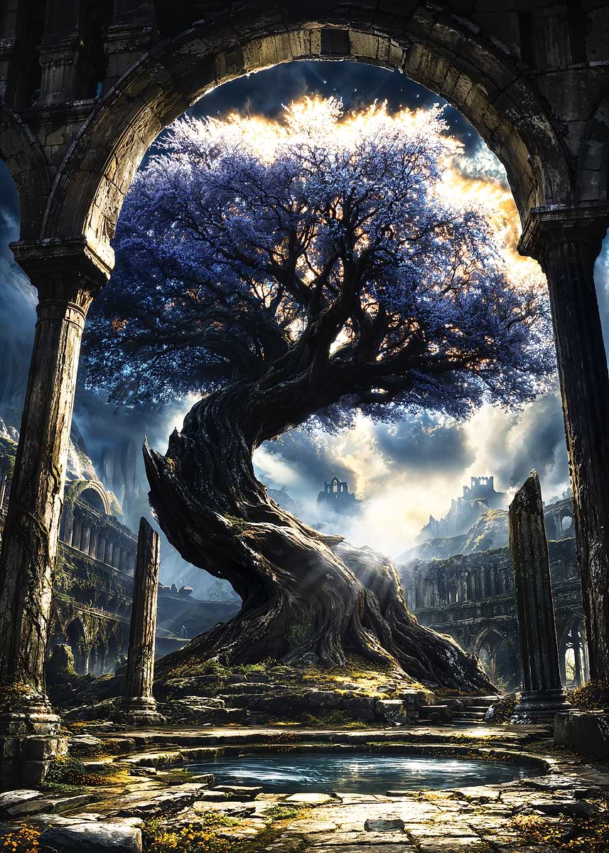 Shrine of the Forsaken Blossom — from the Forgotten Fantasy Realms collection, a Pixaverse metal print