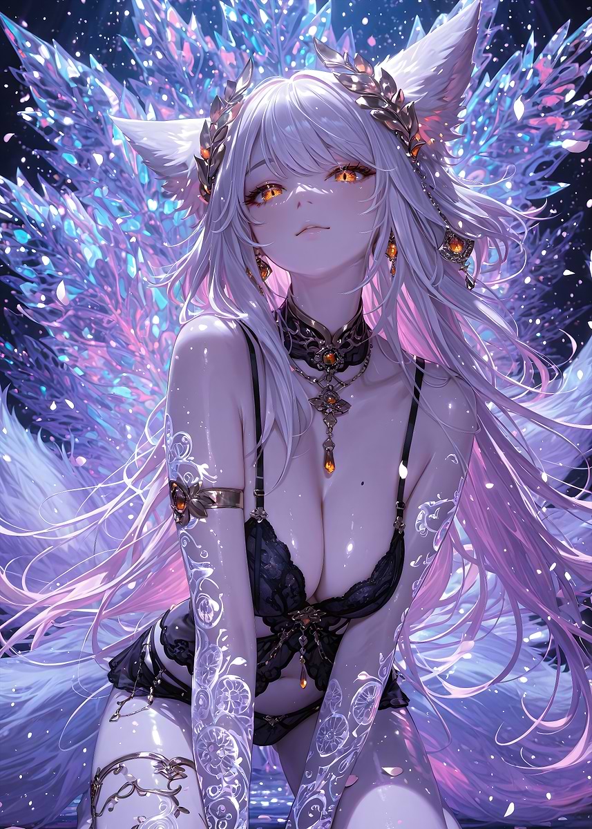 Fox Girl with Crystalline Tail' Poster, picture, metal print