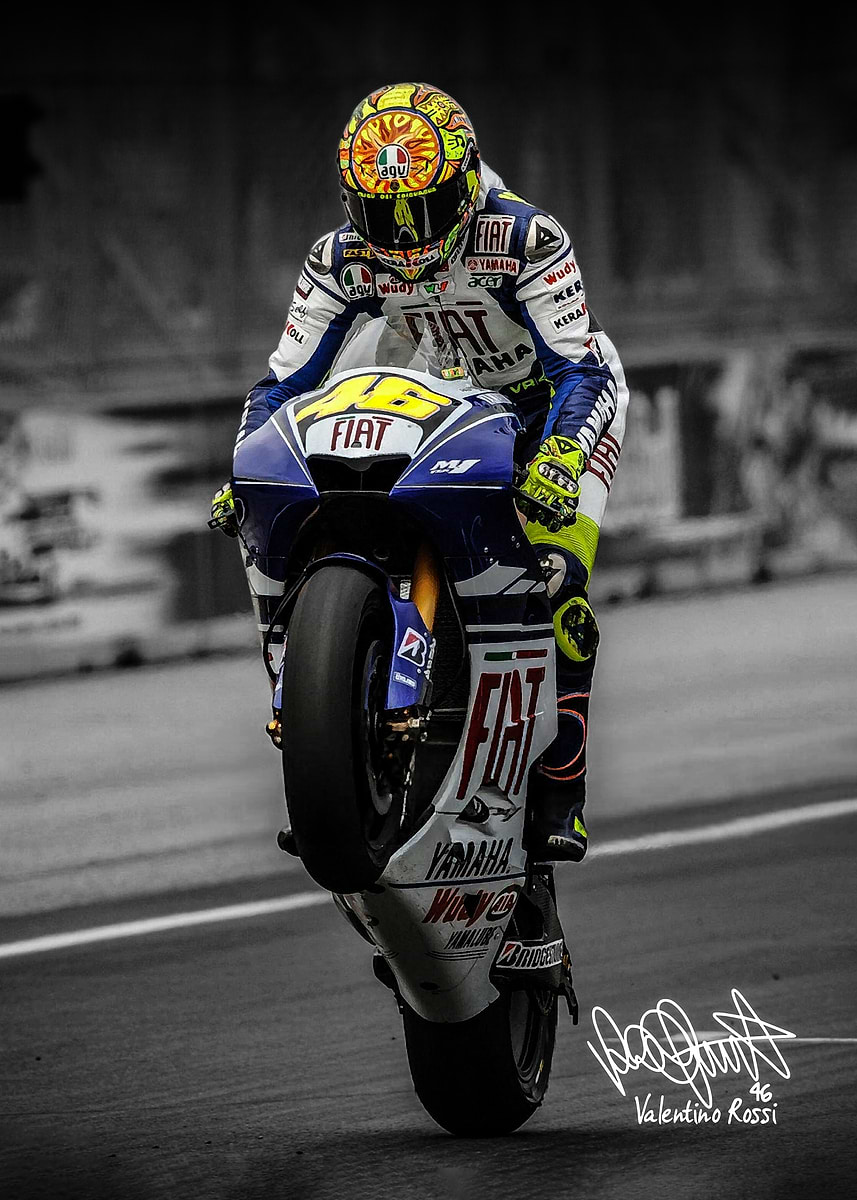 Valentino Rossi Motorcycle Wheelie' Poster, picture, metal print