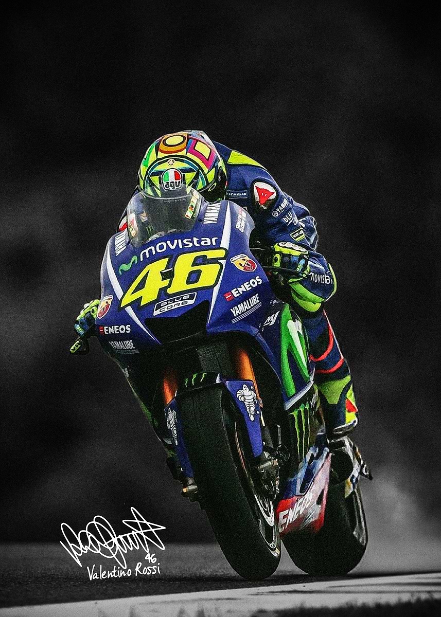 Valentino Rossi on Yamaha Motorcycle' Poster, picture, metal print