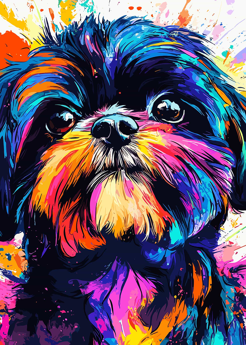 Colorful Shih Tzu Dog Portrait' Poster, picture, metal print