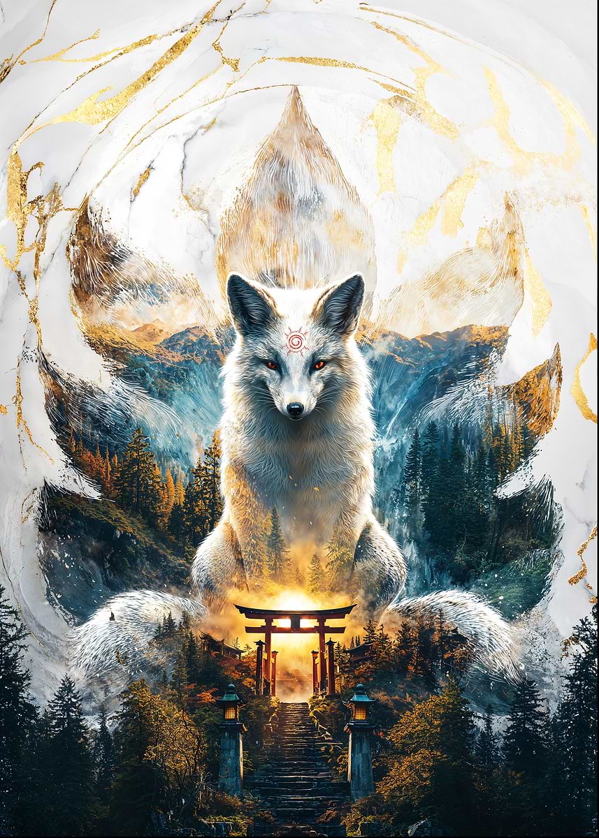 Kitsune's Realm of Enlightenment — from the Avatars Of Nature collection, a Pixaverse metal print