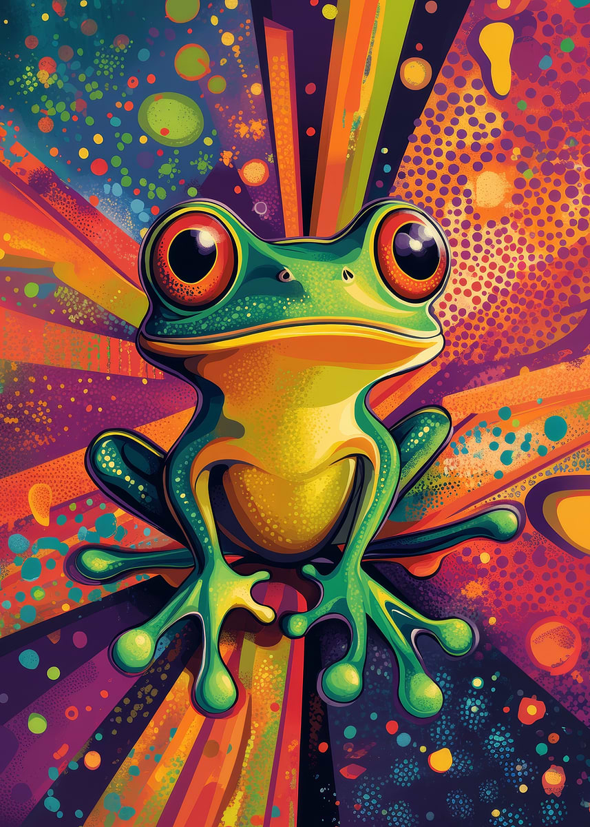 Psychedelic Frog Art | Neon Tree Frog Wall Print' Poster, picture