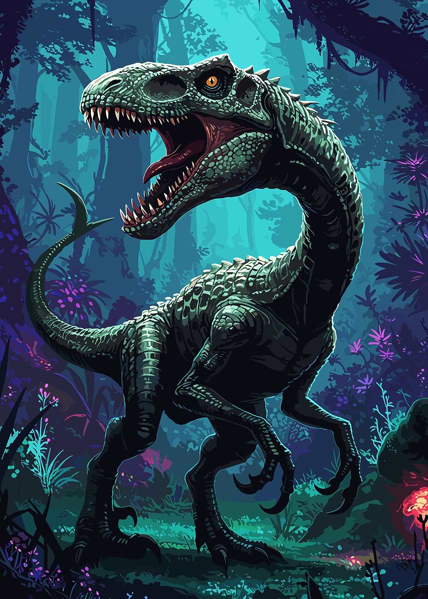Dinosaur mutant in Jungle illustration' Poster, picture, metal