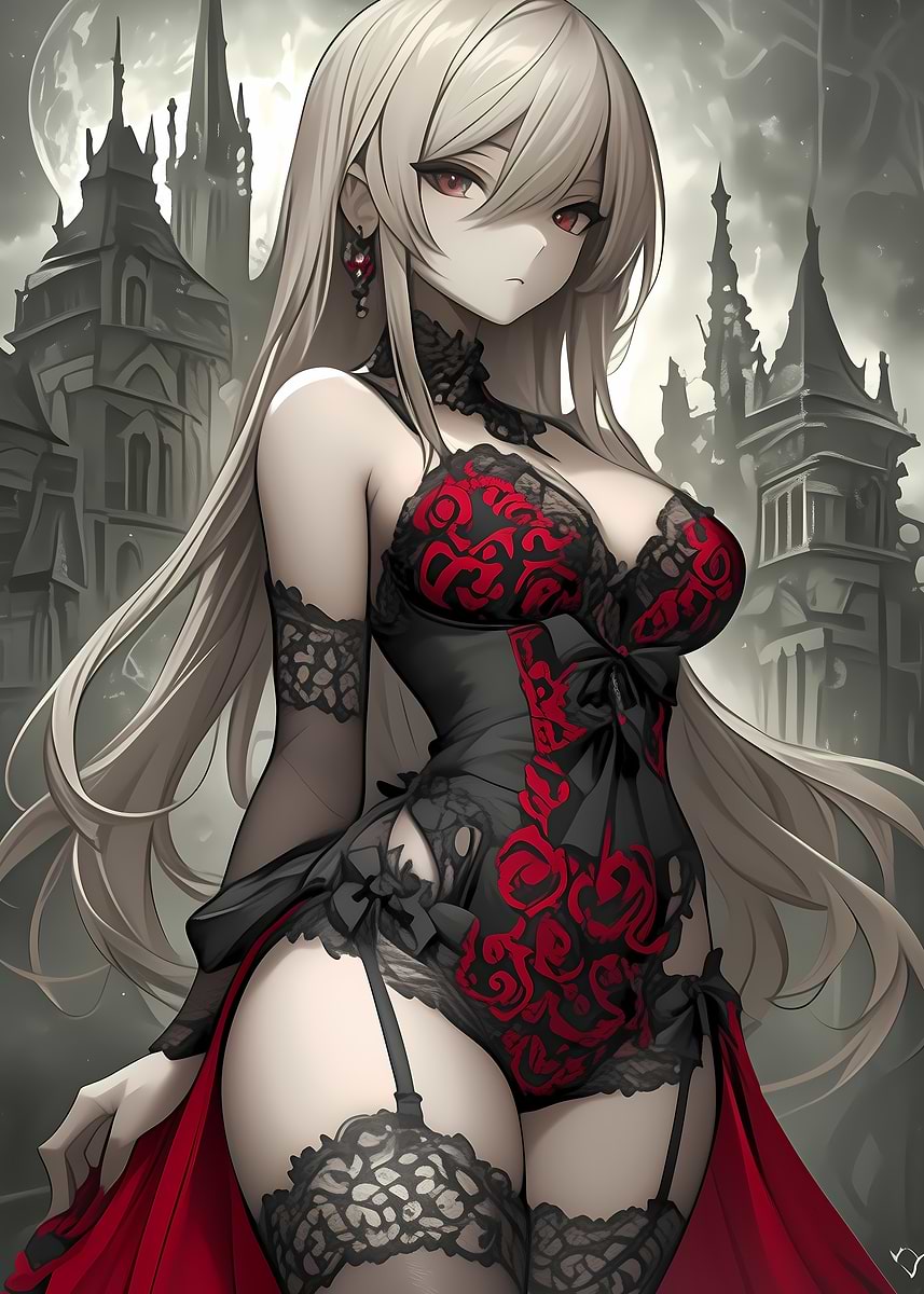 Anime Girl in Gothic Lingerie' Poster, picture, metal print, paint by  Melvina Poole | Displate