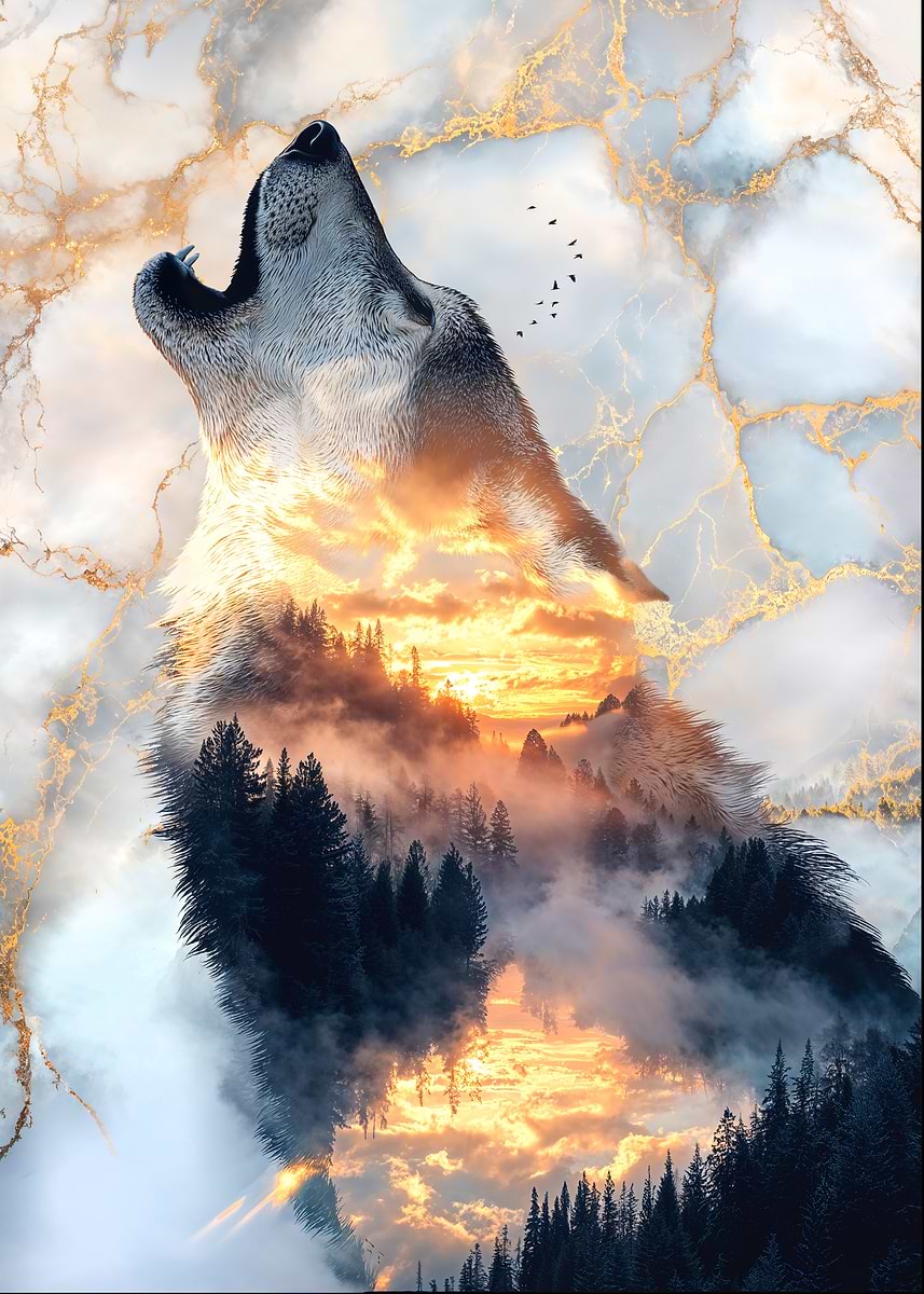 Call of the Golden Horizon — from the Avatars Of Nature collection, a Pixaverse metal print