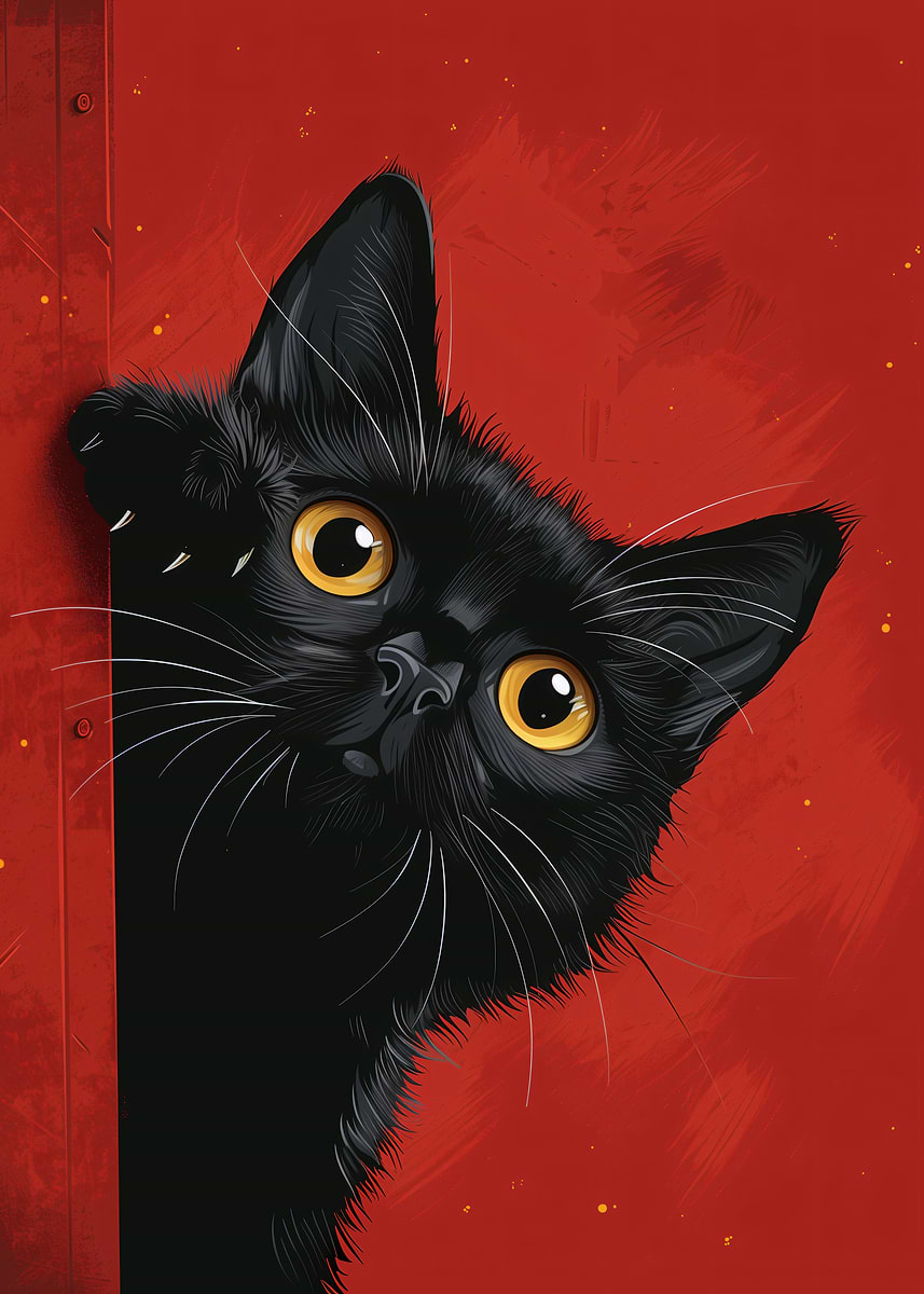 peeking black cat poster, cute cat print, home decor,... 'Black Cat Peeking Around Corner' Poster, picture, metal print, paint ...