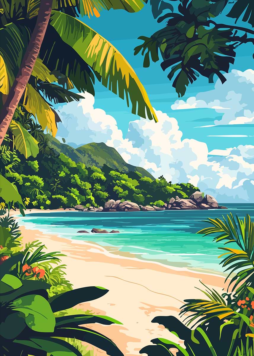 Tropical Beach Paradise Illustration' Poster, picture, metal print