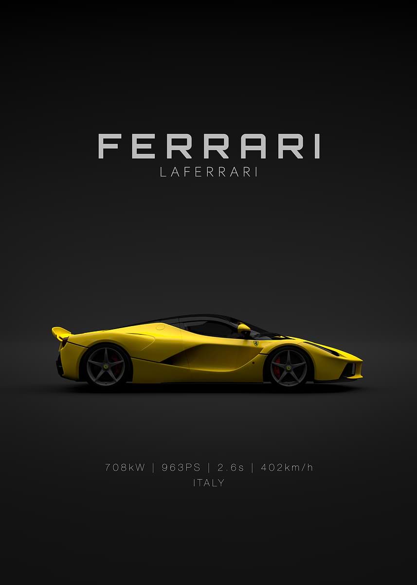 額縁 Displate YellowFerrari Limited Poster Yellow Ferrari LaFerrari Car Poster' Poster, picture, metal