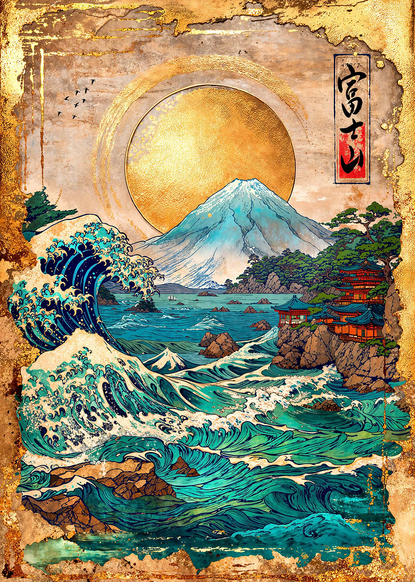Mount Fuji and the Great Wave — from the Soul Of Japan collection, a Pixaverse metal print
