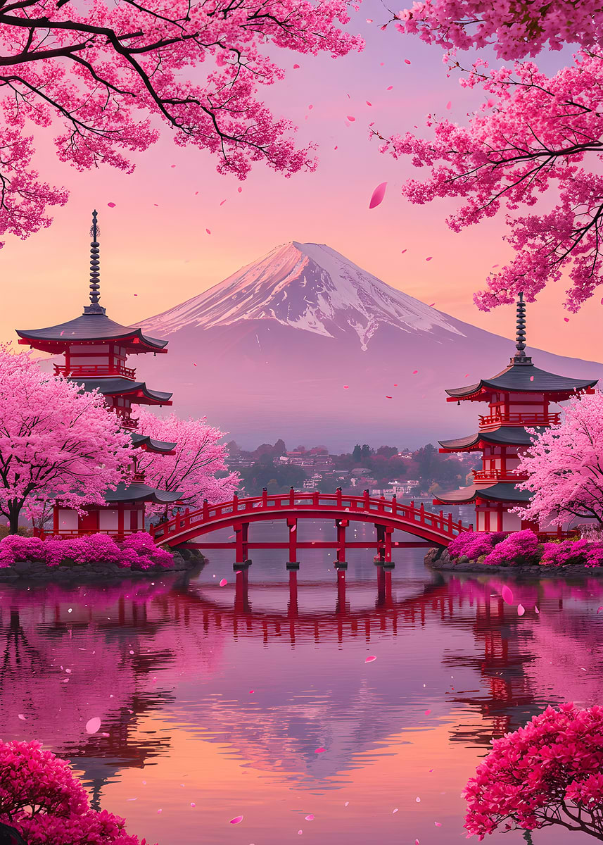 ウジ　プレミアムフォト Mount Fuji Cherry Blossom Landscape' Poster, picture, metal print