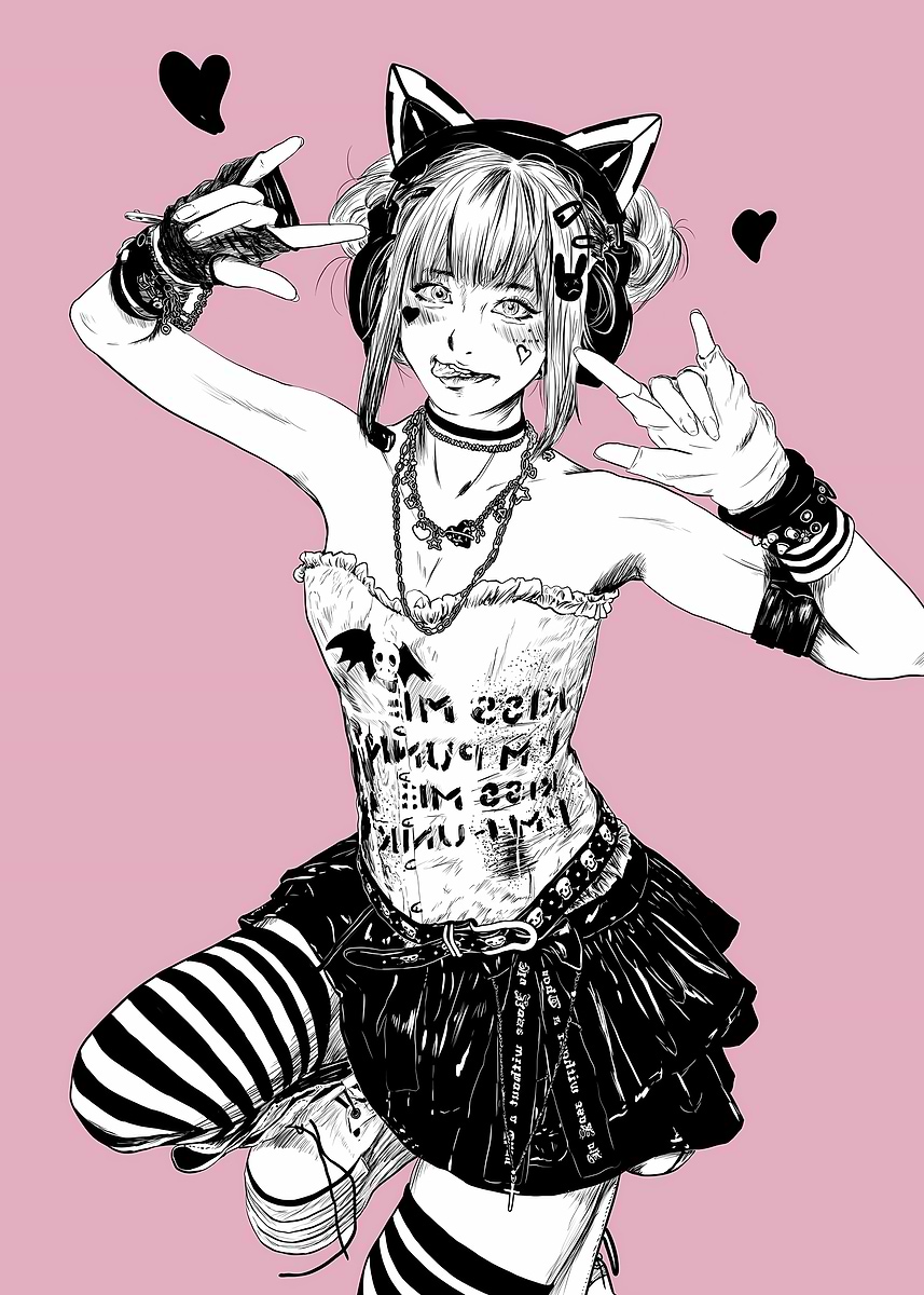 Anime Girl with Cat Ears Headphones' Poster, picture, metal print