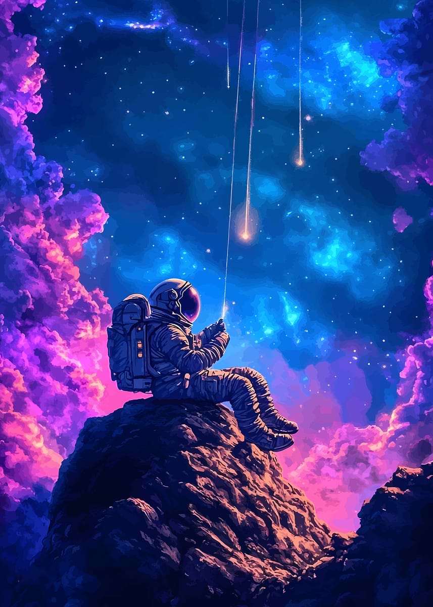 Astronaut on a Rock, Space Background' Poster, picture, metal