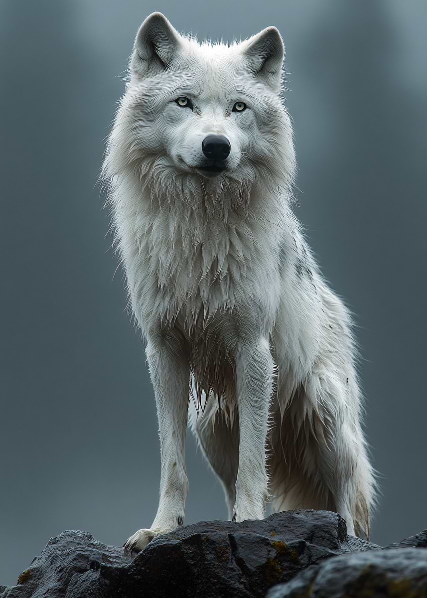 Majestic White Wolf Portrait' Poster, picture, metal print, paint