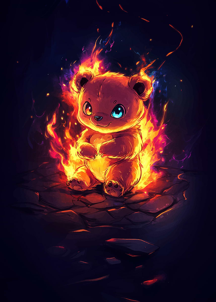 Flaming Teddy Bear Digital Art' Poster, picture, metal print