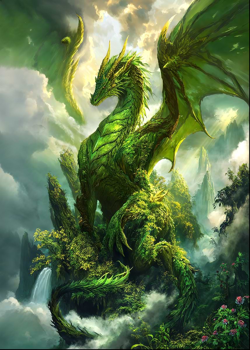 Emerald Dragon Sovereign — from the Dragons Lair collection, a Pixaverse metal print