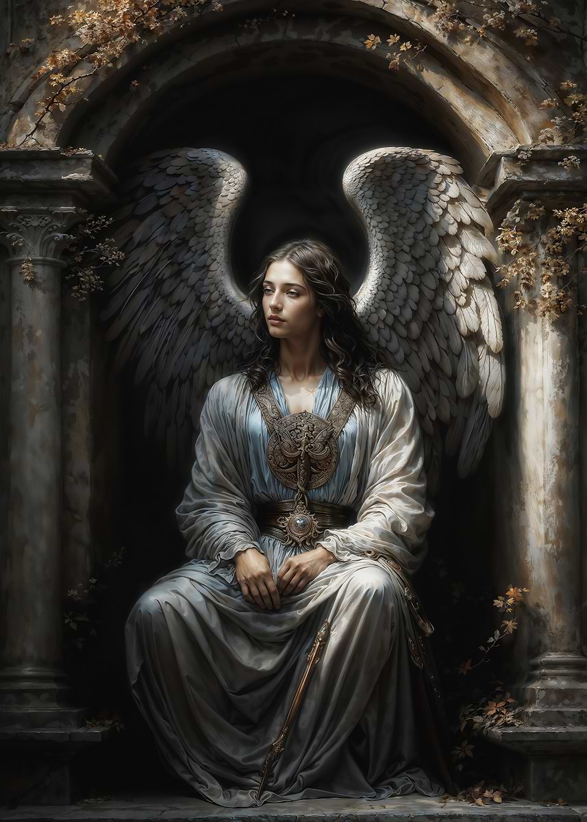 Archangel Azrael in Stone Archway' Poster, picture, metal print