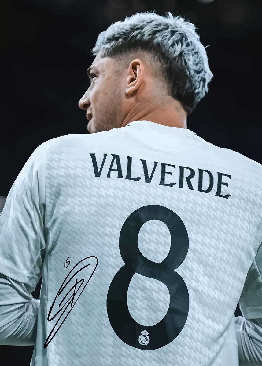 Valverde Real Madrid Jersey Number 8' Poster, picture, metal print