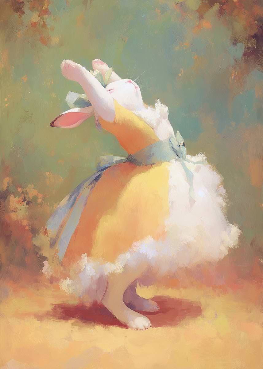 'Dancing Rabbit in a Yellow Dress' Poster, picture, metal print, paint ...