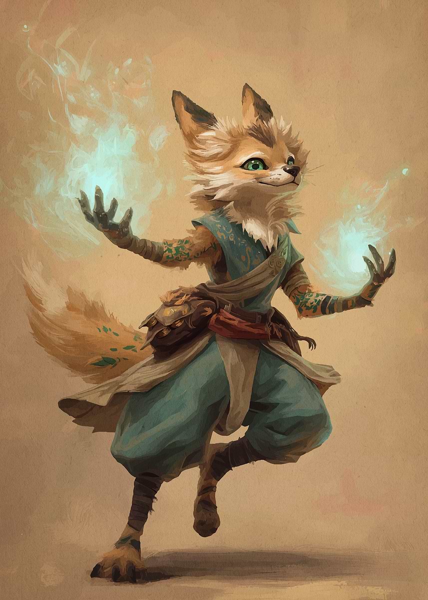Fox Mage Casting Magic' Poster, picture, metal print, paint by