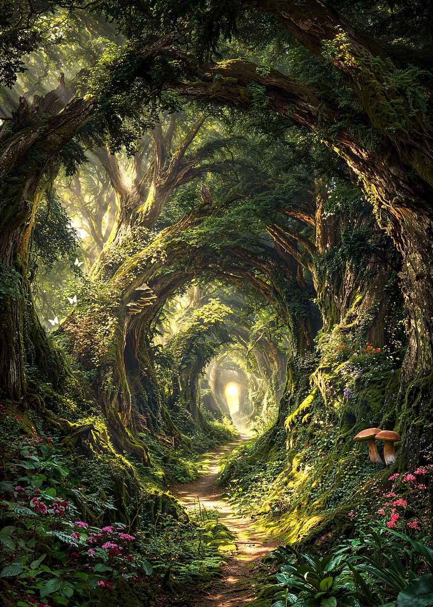 Secret of the Luminous Grove — from the Forgotten Fantasy Realms collection, a Pixaverse metal print