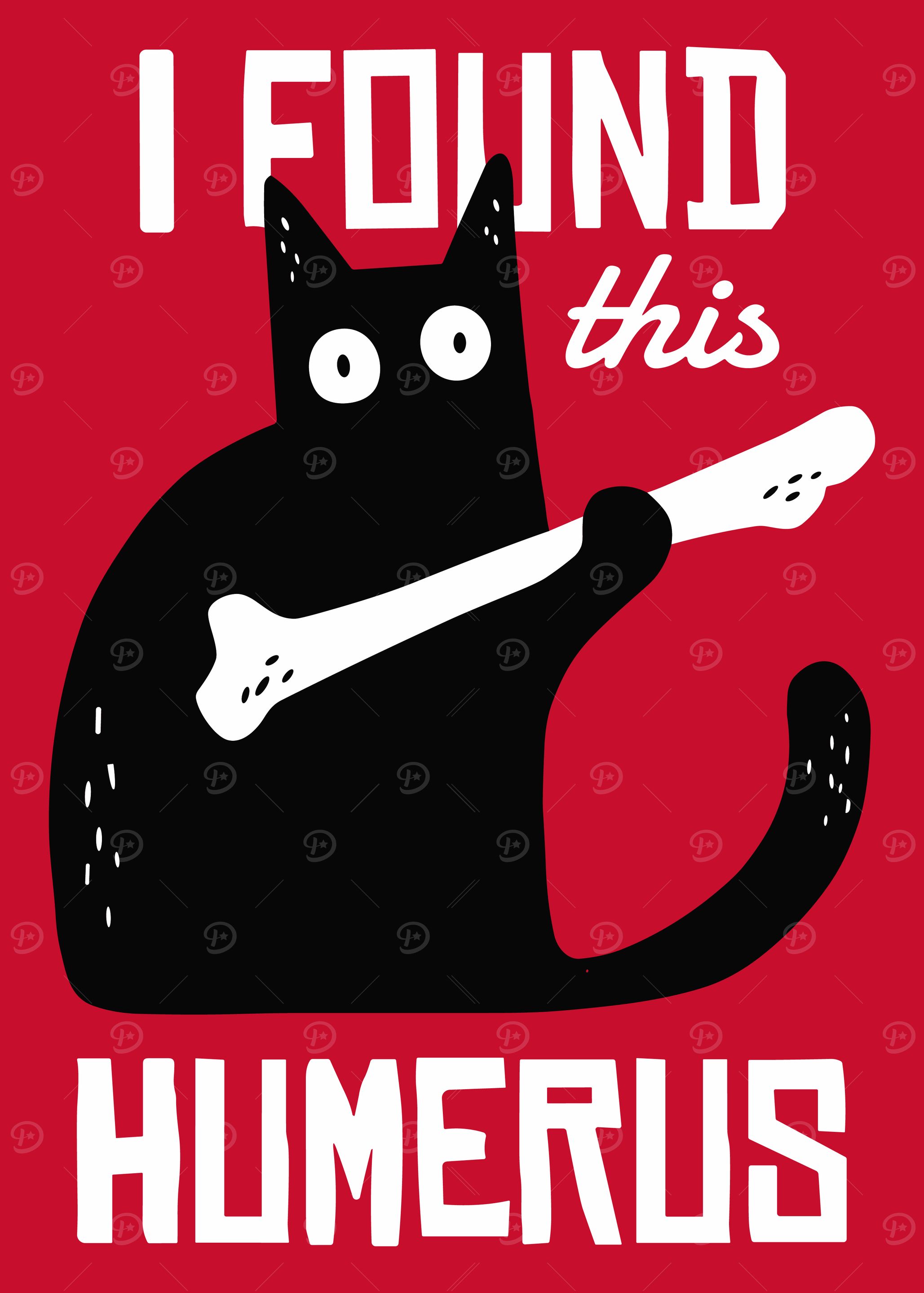 Cat with Humerus Bone Pun' Poster, picture, metal print, paint by