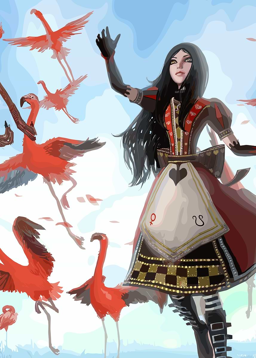 Alice Madness Returns with Flamingos' Poster, picture, metal print