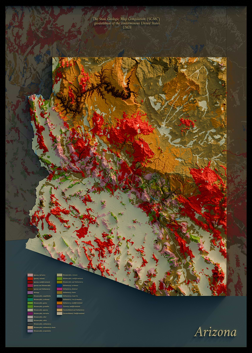 'Arizona Geological Map' Poster, picture, metal print, paint by Antoine ...