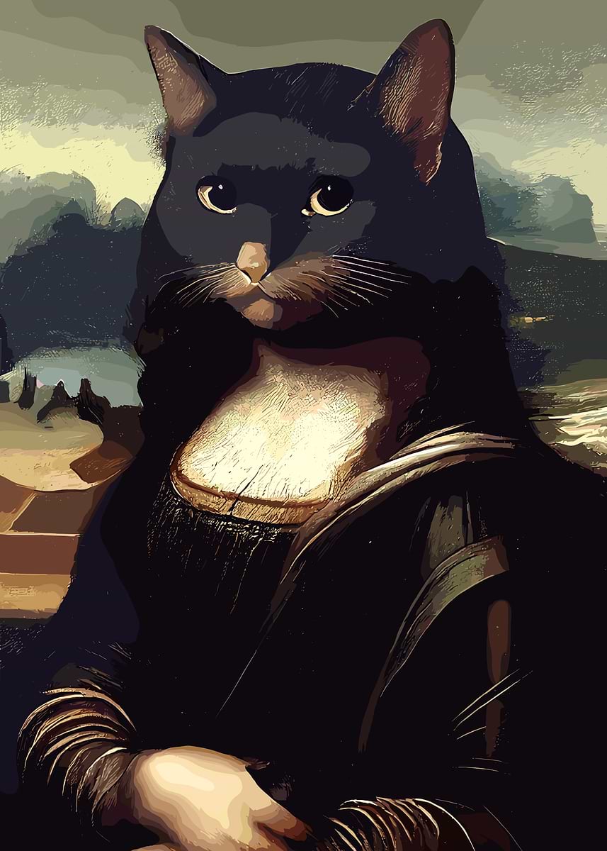 Mona Lisa Cat Parody' Poster, picture, metal print, paint by