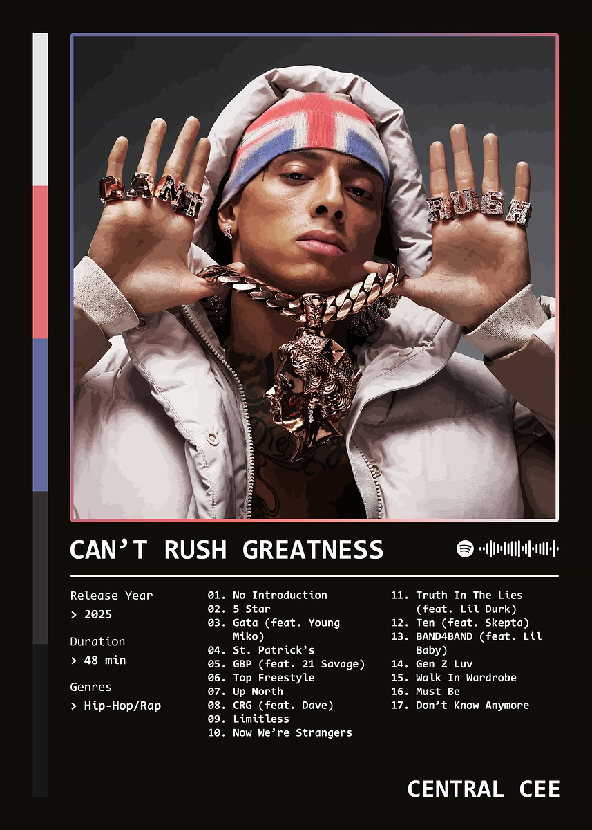 CAN'T RUSH GREATNESS (2025) by Central Cee' Poster, picture, metal