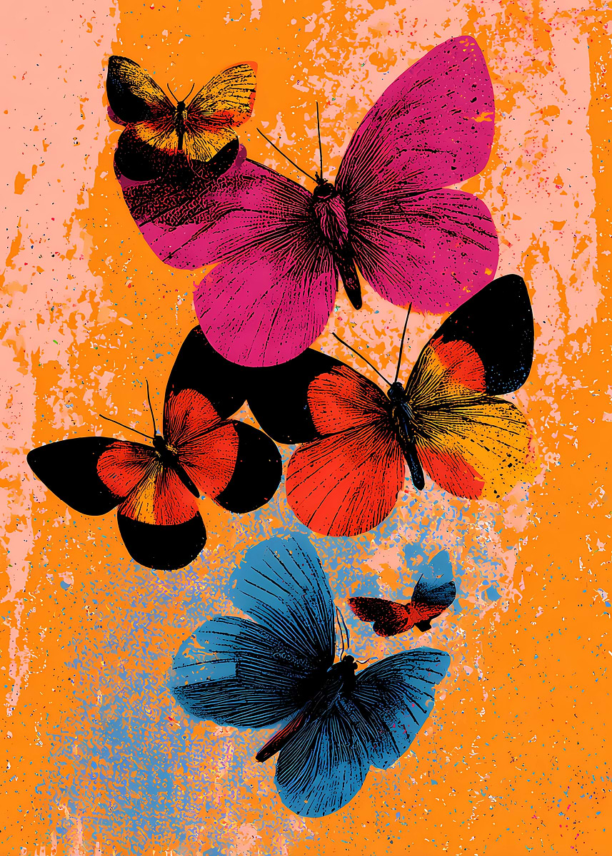 'Colorful Butterfly Composition on Textured Background' Poster, picture ...
