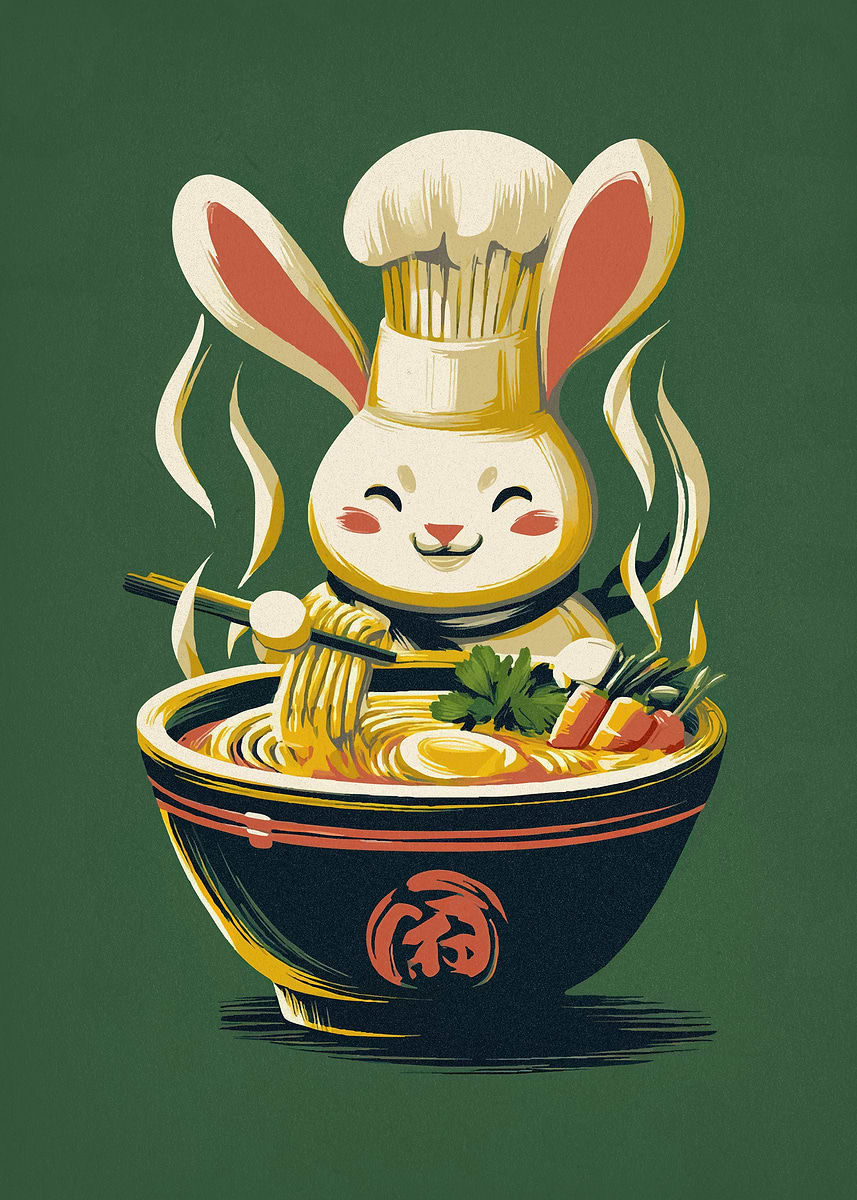 'Rabbit Chef Ramen ' Poster, picture, metal print, paint by Christian ...