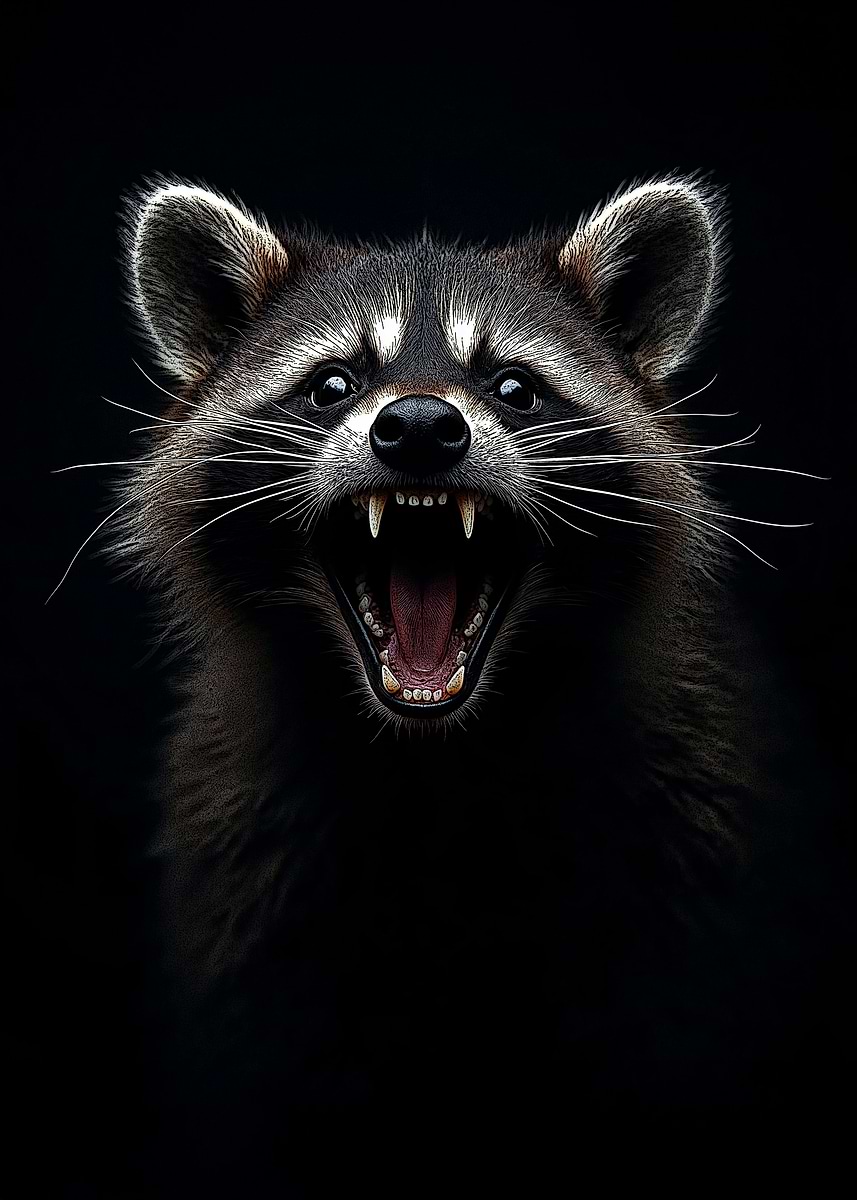 Ferocious Raccoon 'Aggressive Raccoon Animal' Poster, picture, metal print, paint by Jon ...