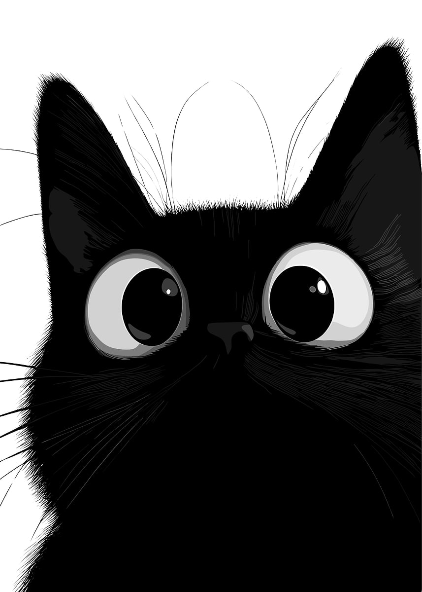 Wide-Eyed Black Cat Illustration' Poster, picture, metal print