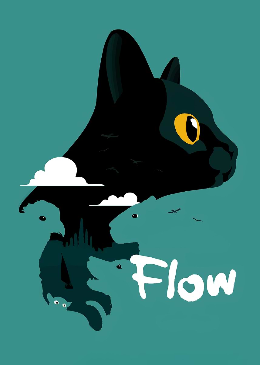 Black Cat Flow Movie' Poster, picture, metal print, paint by Silly