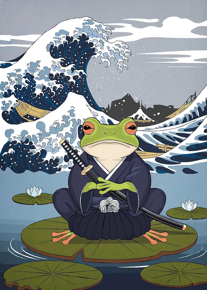 Frog Samurai Lily Pad' Poster, picture, metal print, paint by Bond