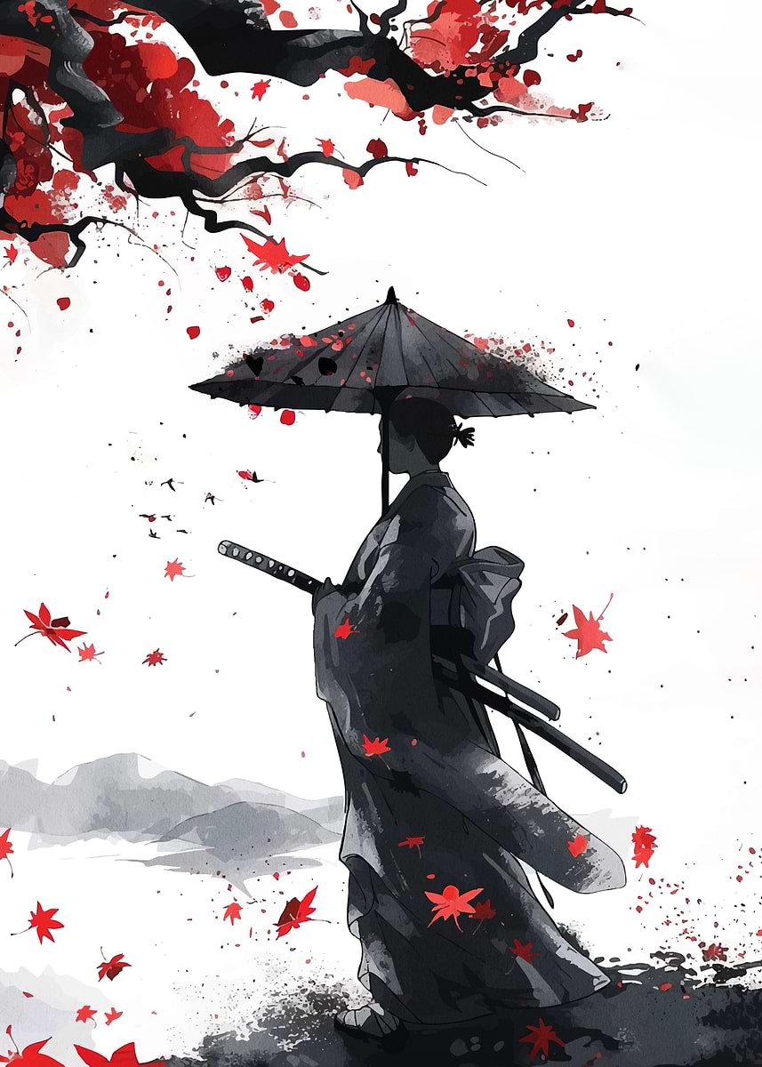 Samurai Autumn Japanese' Poster, picture, metal print, paint by