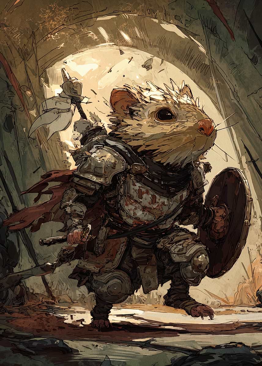 'Armored Mouse Warrior in Dungeon' Poster, picture, metal print, paint ...