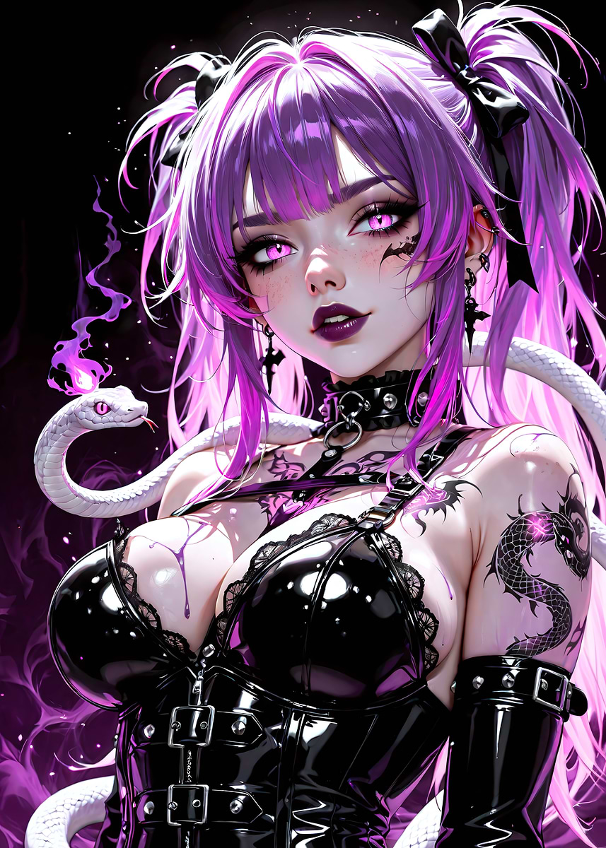 希少耽美系Goth、Black l CD 詰め合わせ Gothic Anime Girl with Snake' Poster, picture, metal print, paint