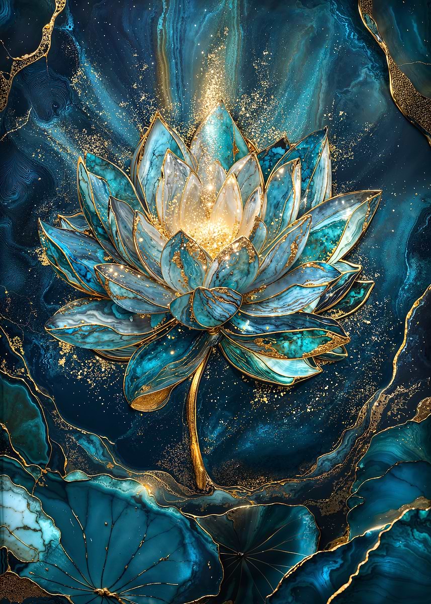 Golden Blossom of Enlightenment Art — from the Abstract Nature Kintsugi collection, a Pixaverse metal print