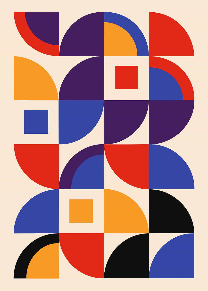 'Geometric Abstract Art with Circles and Squares' Poster, picture ...